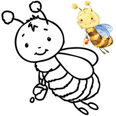 Cartoon insect watercolor illustration.