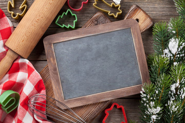 Christmas cooking utensils and snow tree