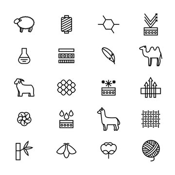 Symbols Of Fabric Feature Thin Line Icon Set. Vector