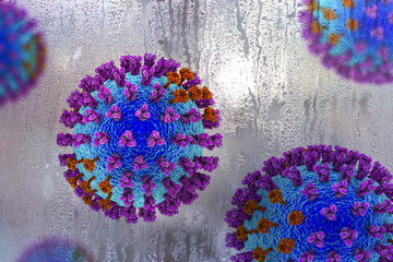Flu viruses and rain, 3D illustration. Conceptual image showing increase in influenza disease caused by flu viruses in cold rainy season