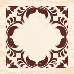 Floral vector ornament. Flower and leaves. Brown pattern on a beige background with the aging effect.