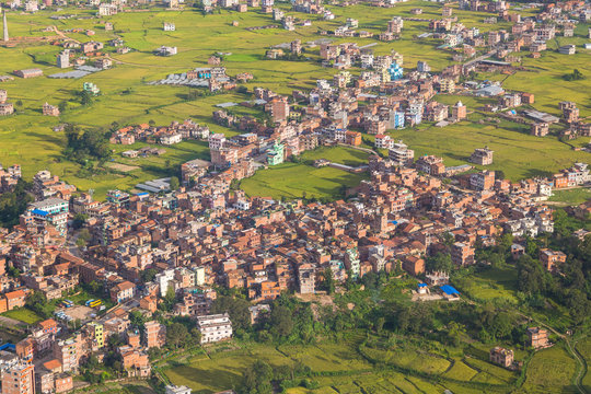 View of the suburb of Kathmandu in Nepal from the bird's eye.