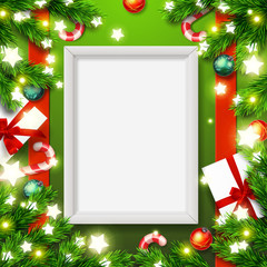 vector empty mock up poster frame. Merry Christmas  greeting card . Happy new year. Xmas vector background