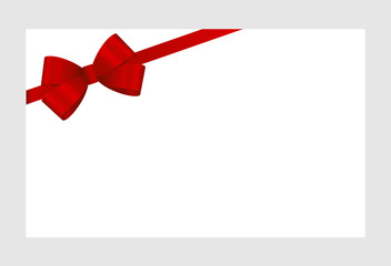 Gift Card With Red Ribbon And A Bow  on white background.  Gift Voucher Template with  place for text.  Invitation - vector image