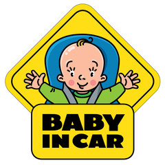 Baby in car seat. Back window sticker or sign
