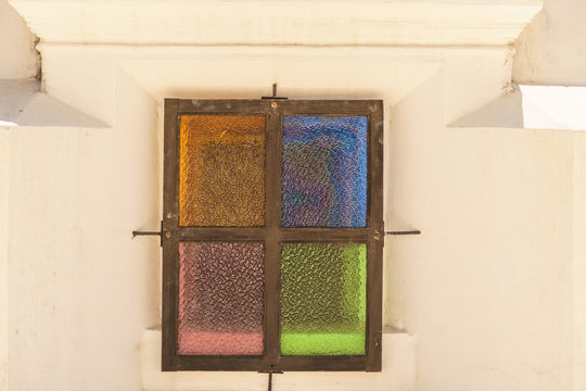 multicolor glass window. Antique or retro.