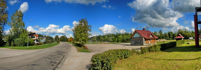 Obraz premium Panoramic view of road junction and clouds