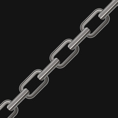 Metal chain links on black background. Vector illustration.