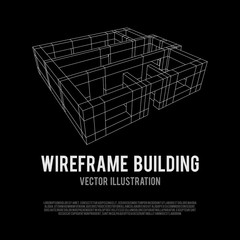 Abstract architecture building. Plan of modern house. Wireframe low poly mesh construction.