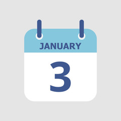Flat icon calendar 3rd of January isolated on gray background. Vector illustration.