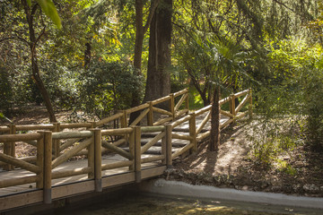 wooden bridge in park Retiro in Madrid