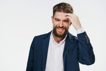 Business man with a beard laughing, business man on a white isolated background