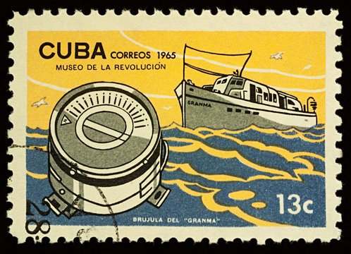 Cuban ship Granma on postage stamp