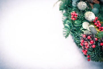 Christmas wreath isolated on a white snow background