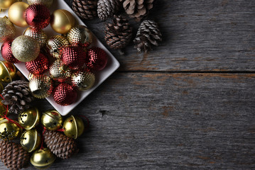 Christmas Ornaments on Rustic Wood Table