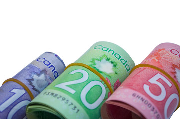 Canadian Dollars Money Roll White Background