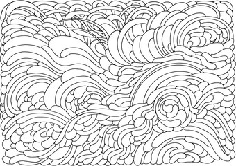 Background with abstract waves. Black and white doodle vector illustration. Coloring book for adult and older children. Coloring page. Outline drawing.