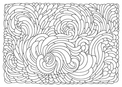 Background with abstract waves. Black and white doodle vector illustration. Coloring book for adult and older children. Coloring page. Outline drawing.