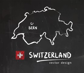 Switzerland map, vector drawing on blackboard