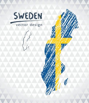 Map of Sweden with hand drawn sketch map inside. Vector illustration