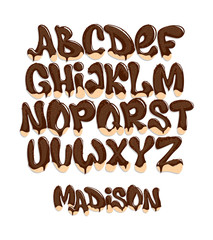 Chocolate Melting Typeset, sweet alphabet, vector illustration.