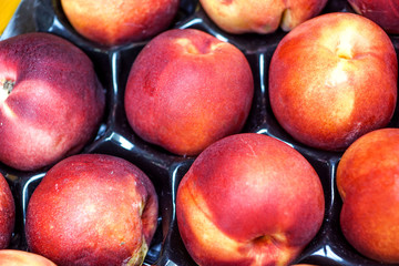 Fresh Organic Peaches Heap Of Fresh Ripe Peaches At A Street Market.