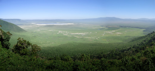 Ngorongoro Crater in Tanzania. Panoramic landscape.