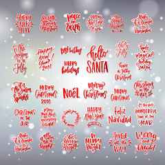  Merry Christmas greeting card. Xmas vector background. Hand drawn calligraphy - Christmas in the Air , Happy new year.