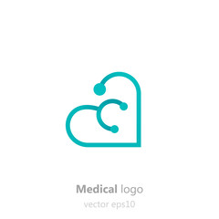Concept Medical logo.Stethoscope in the shape of heart. Logotype for clinic, hospital or doctor