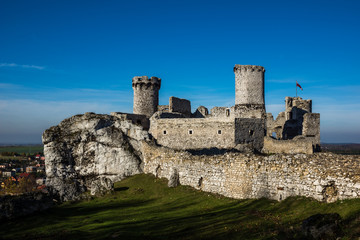 Fototapeta na wymiar Ruins of medieval castle Ogrodzieniec in Podzamcze, Silesia, Poland