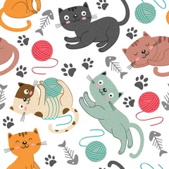 Plaid avec motif Chats modèle sans couture avec des chats joyeux - illustration vectorielle, eps