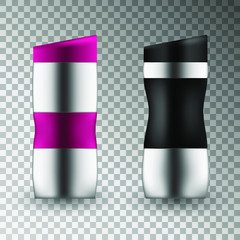 Vector realistic thermos. Realistic illustration of two tumblers isolated on transparent background.