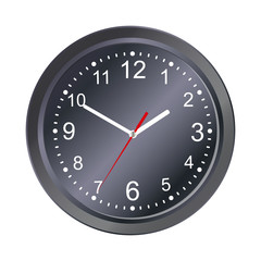 Classic black round wall clock isolated on white background. Mock-up for branding. Vector illustration
