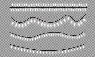 Christmas lights isolated on transparent background. Xmas glowing garland. Vector illustration