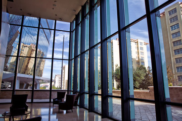 Building glass . window view of the building . Empty office room on modern building with sunlight