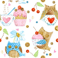 Cute Owl. Seamless pattern with cute Owl.