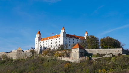 Fototapeta na wymiar Stary Hrad - ancient castle in Bratislava. Bratislava is occupying both banks of the River Danube and River Morava.