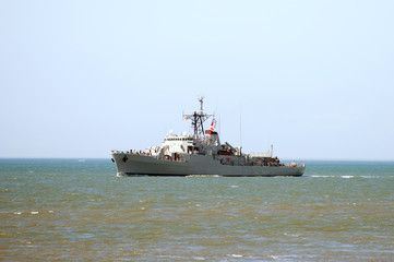 Corvette warship in the sea.