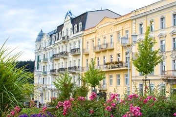 Goethe square and spa public park - center of Marianske Lazne (Marienbad) - great famous Bohemian spa town in the west part of the Czech Republic (region Karlovy Vary)