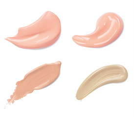 Cosmetic liquid foundation cream smudge smear strokes set. Make up smear isolated on white background