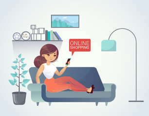 Young woman doing online shoppin, browsing the internet at the laptop