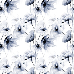 Seamless wallpaper with blue flowers - 181533184