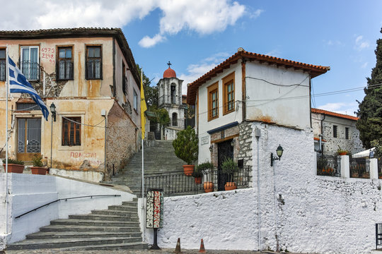 XANTHI, GREECE - SEPTEMBER 23, 2017: Typical street and old house in old town of Xanthi, East Macedonia and Thrace, Greece