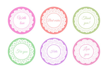 Collection vintage floral circular card. Template cute floral decorative frame for invitation, message, romantic label and other design