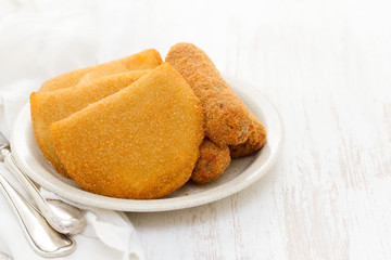 portuguese meat appetizer croquettes and rissois