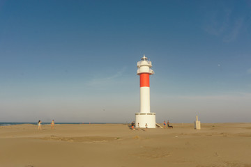 Lighthouse view of "Far del Fangar" on Delta de l'Ebre natural Park, Tarragona, Catalunya, Spain.