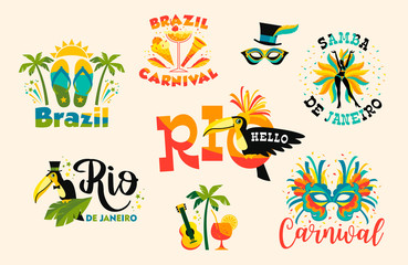 Fototapeta na wymiar Brazilian Carnival. Big set of vector emblems.
