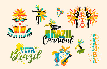 Brazilian Carnival. Big set of vector emblems.