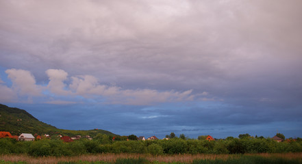beautiful mountain panorama of nature, forests and villages