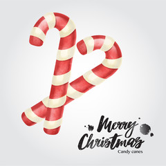 Merry Christmas greeting card, candy cane vector illustration Christmas ornaments
